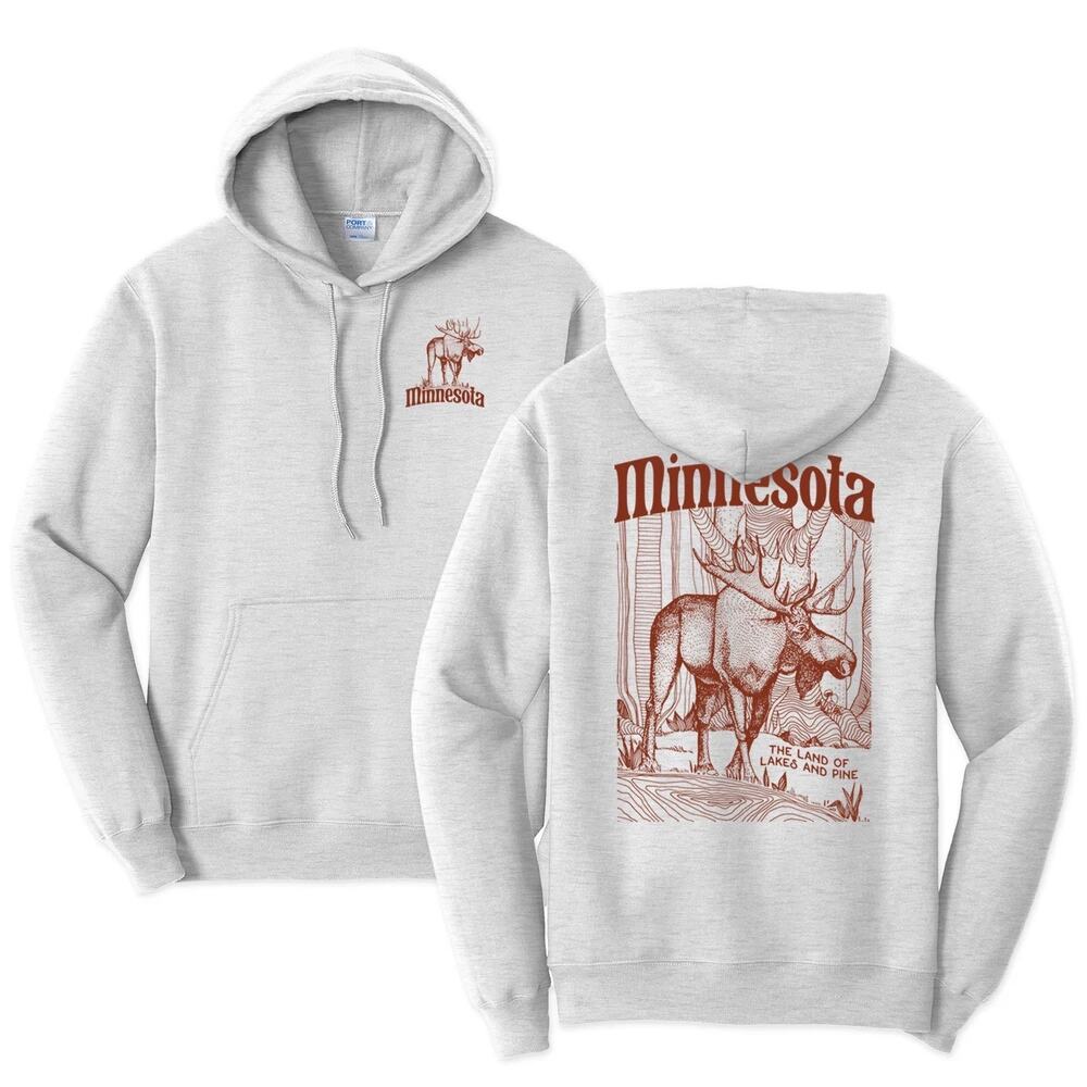 Minnesota Northwoods Moose Graphic Hoodie Gray 218 Clothing